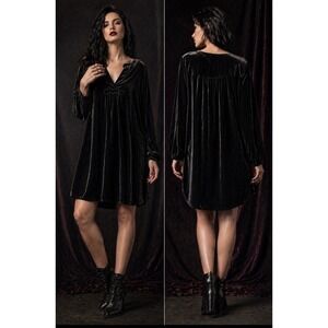 Easel Black Velvet long sleeve Tunic Dress L Goth Dark Romance Vamp Mini grunge